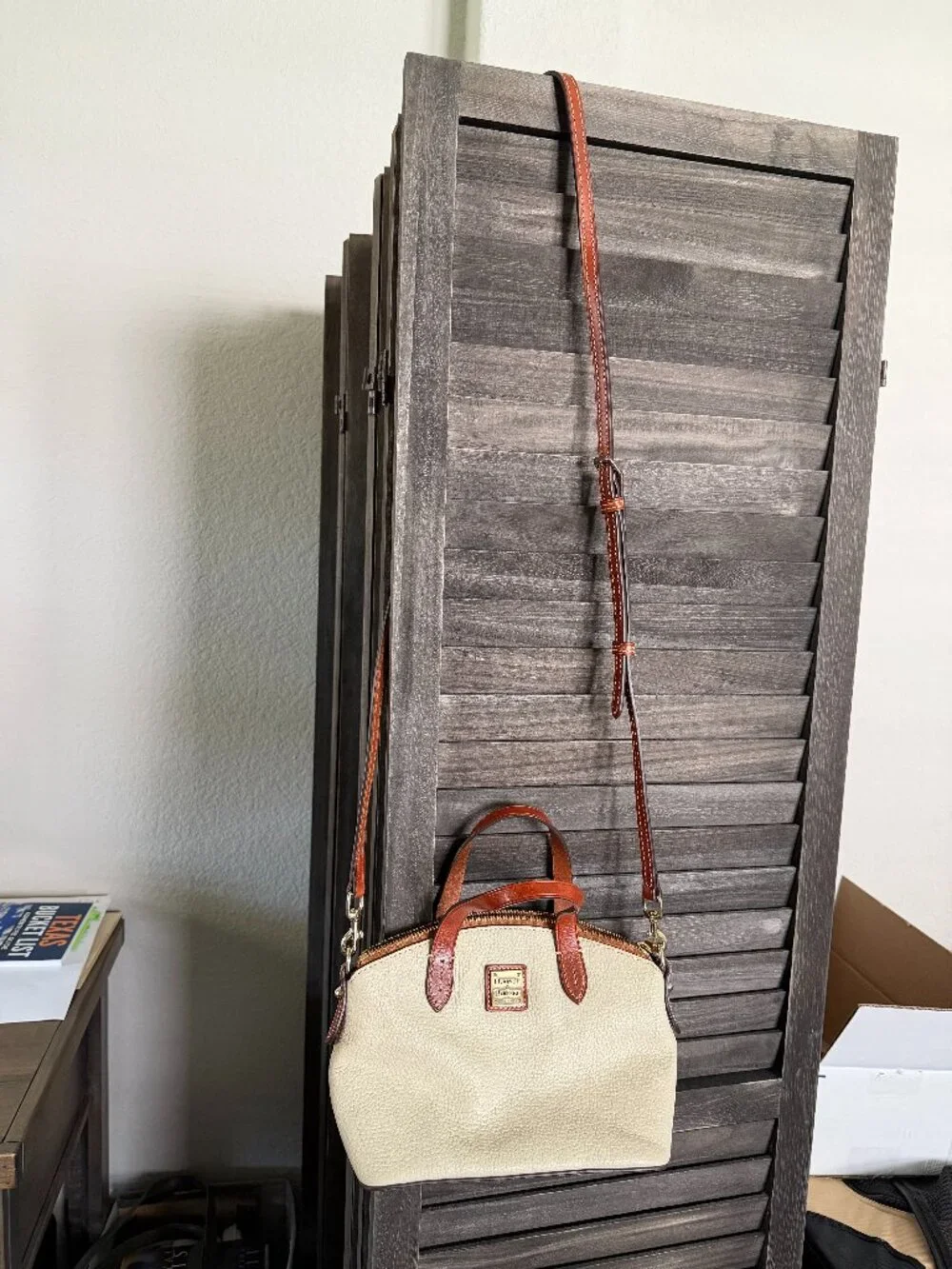 Pebble Grain Domed Cream Satchel